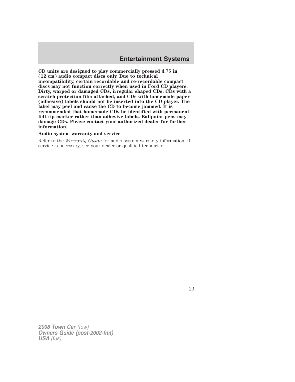 Entertainment systems | Lincoln 2008 Town Car User Manual | Page 23 / 272