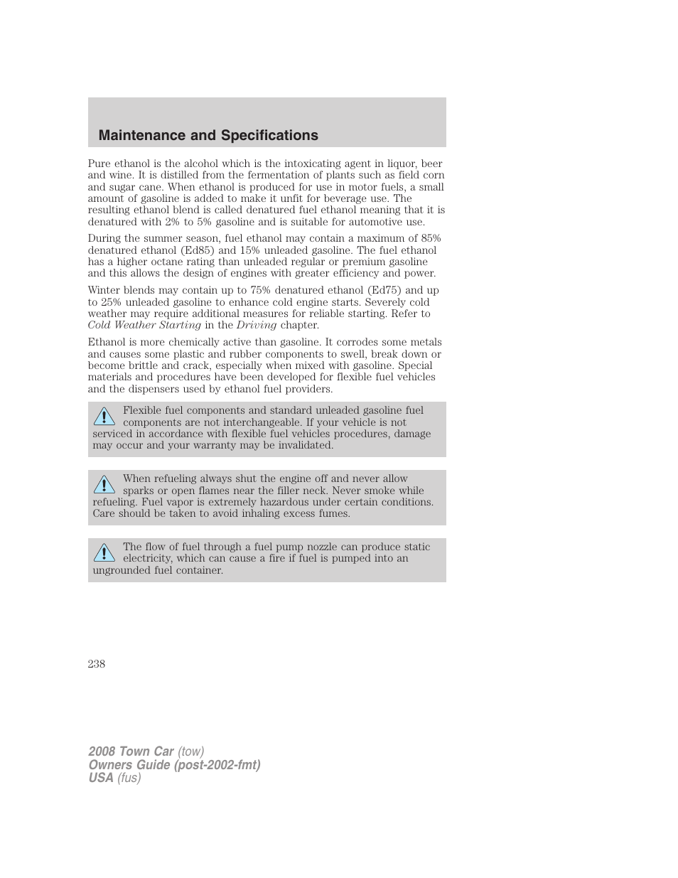 Maintenance and specifications | Lincoln 2008 Town Car User Manual | Page 238 / 272