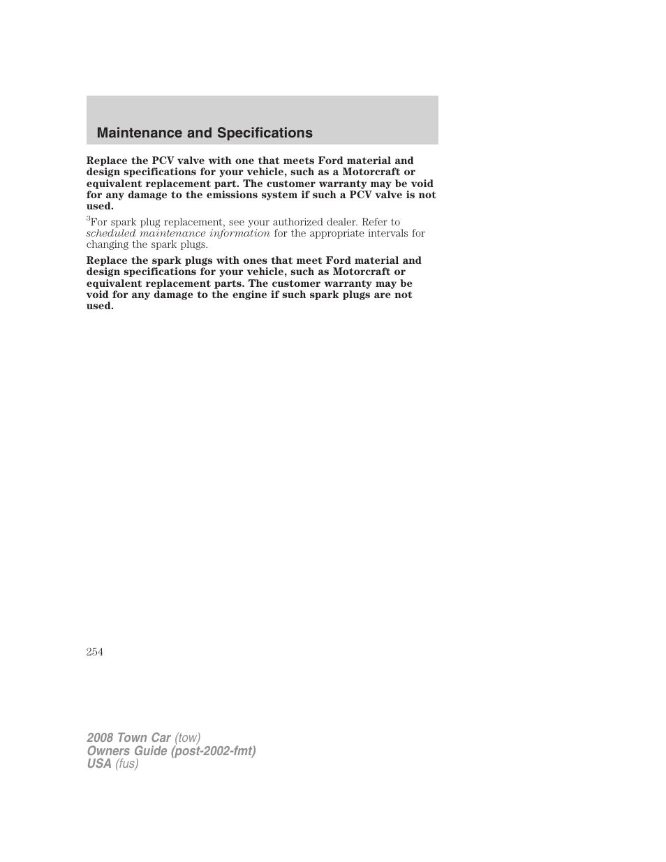 Maintenance and specifications | Lincoln 2008 Town Car User Manual | Page 254 / 272