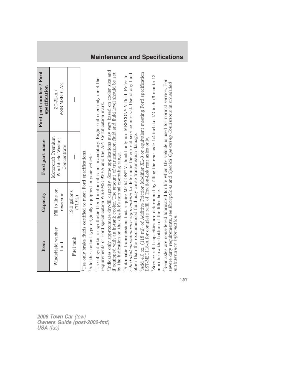 Maintenance and specifications | Lincoln 2008 Town Car User Manual | Page 257 / 272