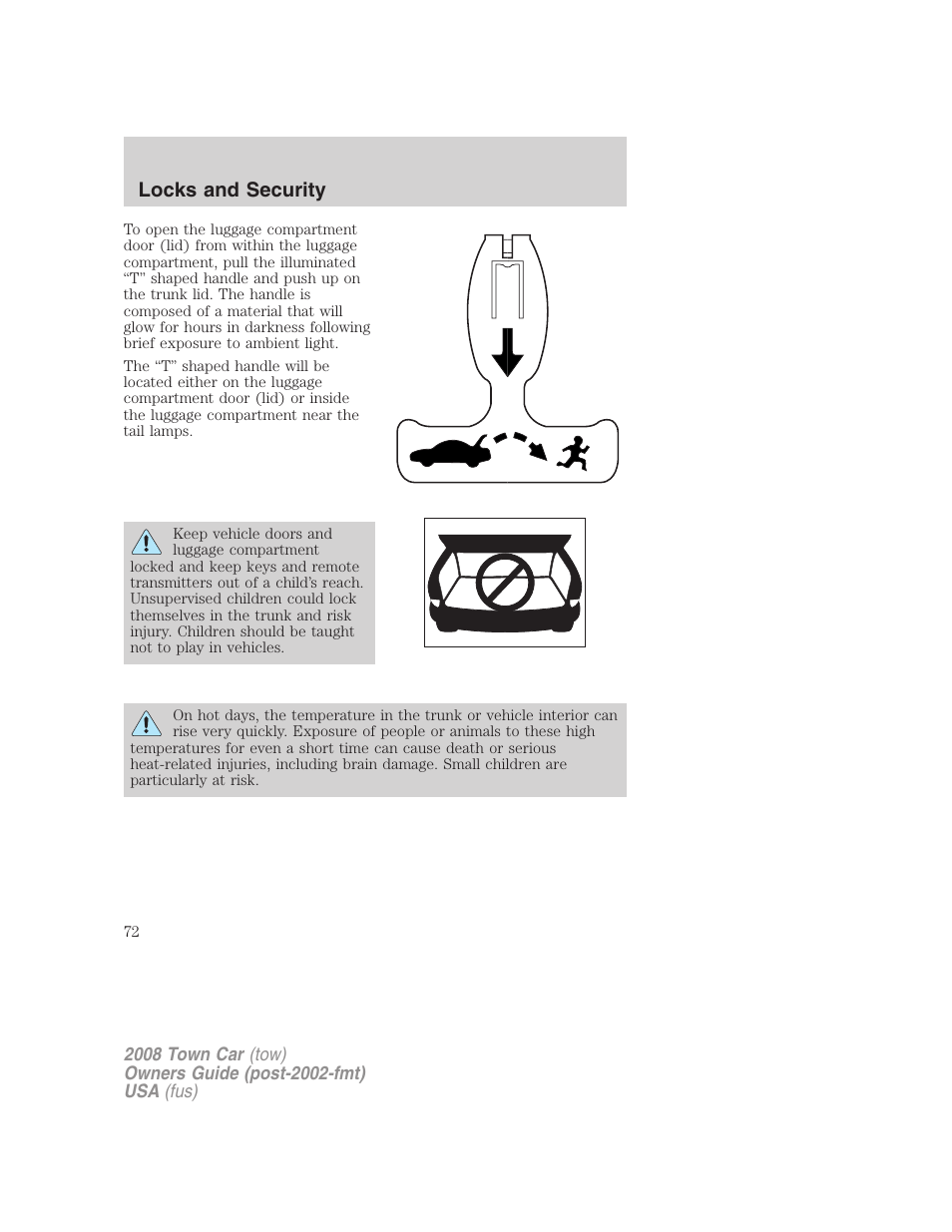 Locks and security | Lincoln 2008 Town Car User Manual | Page 72 / 272