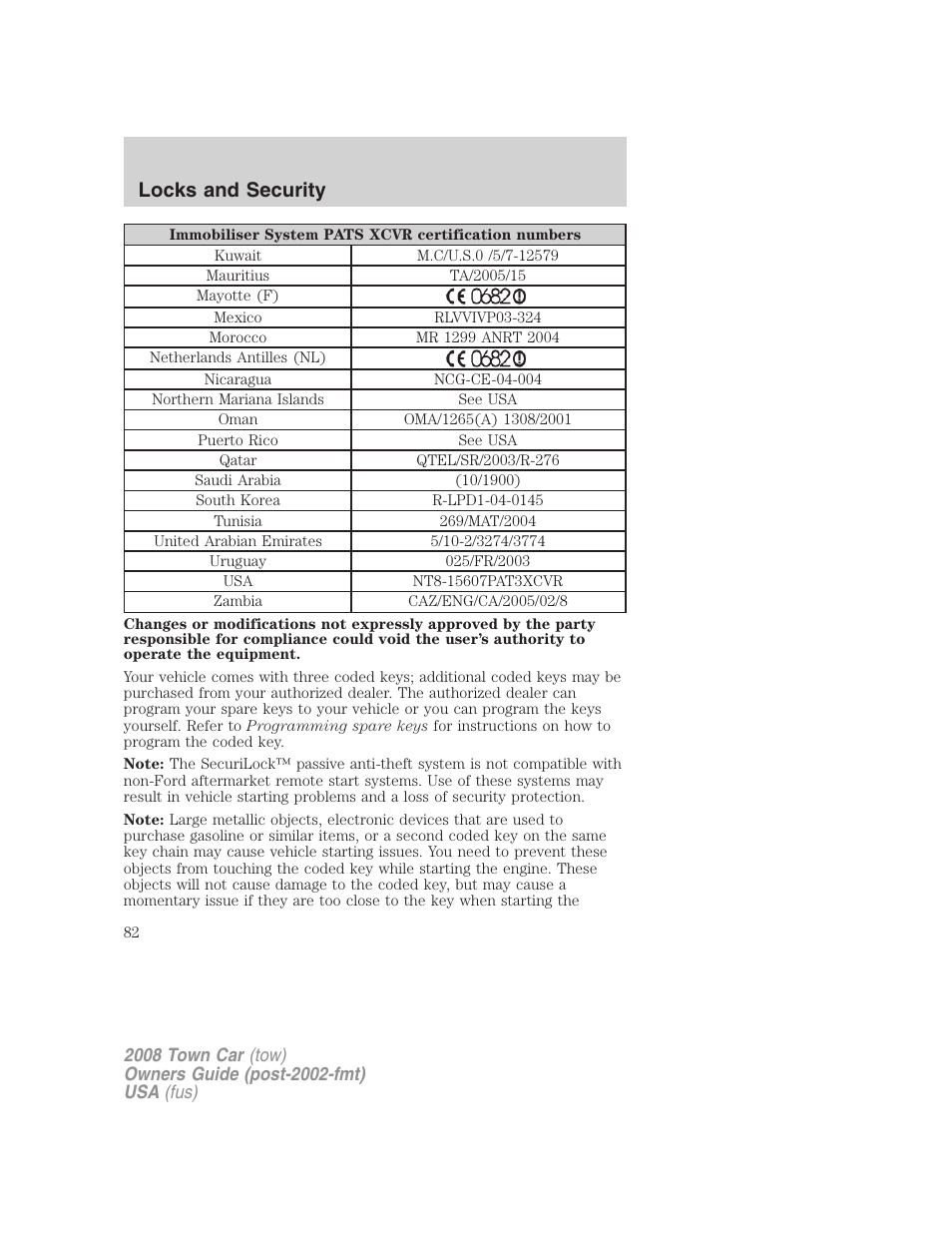 Locks and security | Lincoln 2008 Town Car User Manual | Page 82 / 272