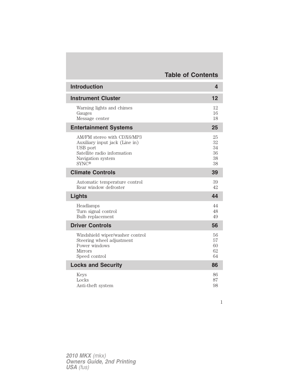 Lincoln 2010 MKX User Manual | 311 pages