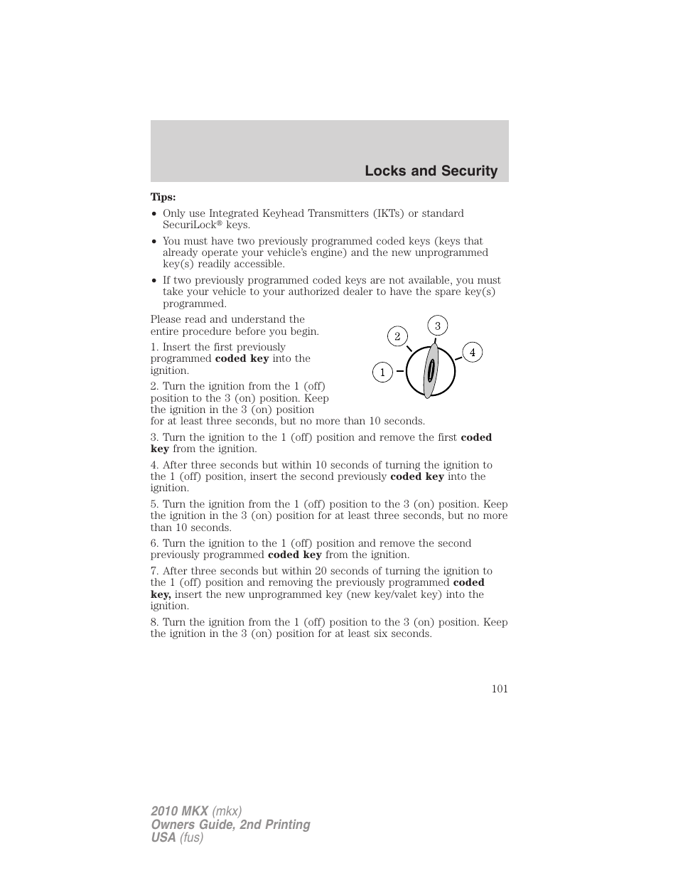 Locks and security | Lincoln 2010 MKX User Manual | Page 101 / 311