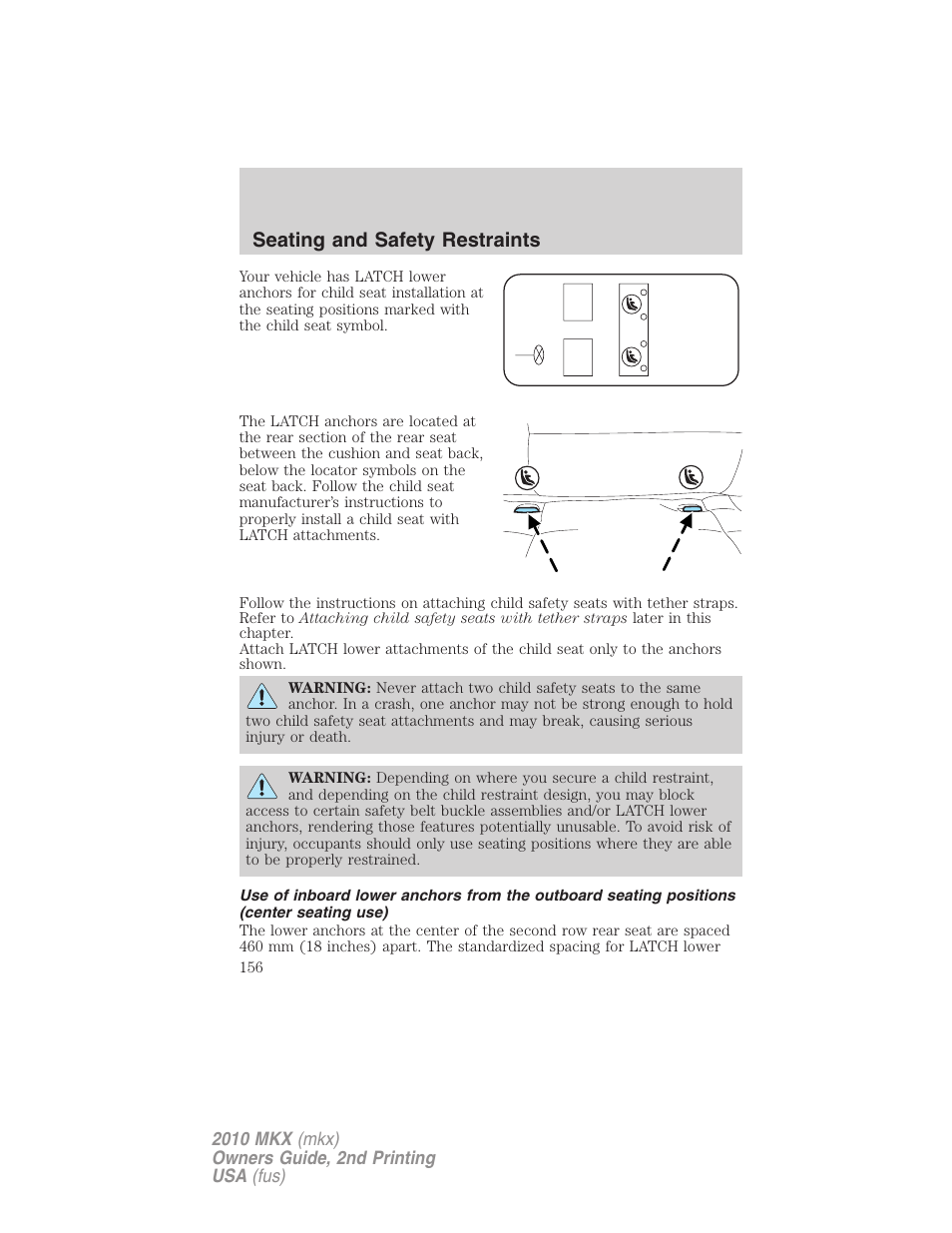 Seating and safety restraints | Lincoln 2010 MKX User Manual | Page 156 / 311