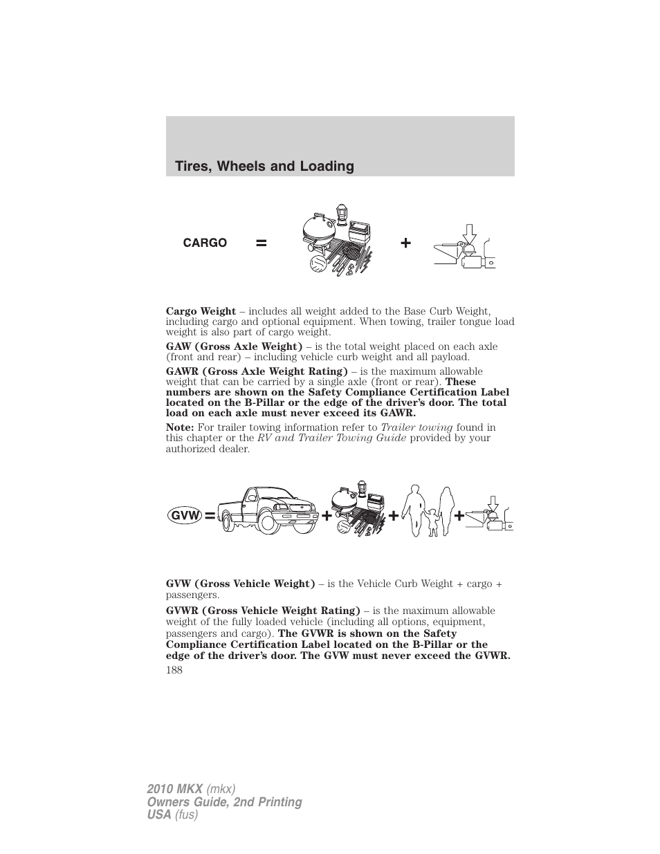 Tires, wheels and loading | Lincoln 2010 MKX User Manual | Page 188 / 311