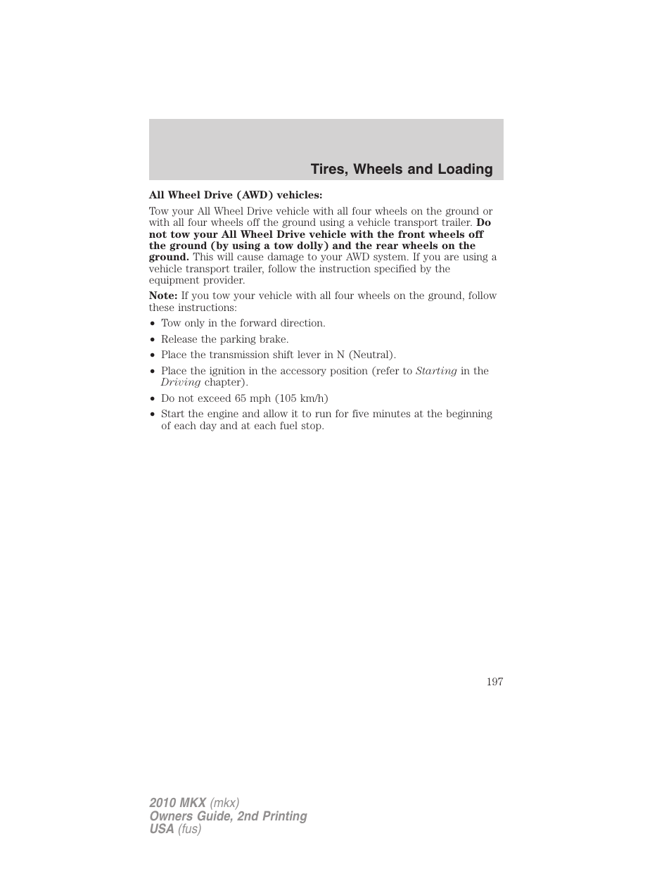 Tires, wheels and loading | Lincoln 2010 MKX User Manual | Page 197 / 311