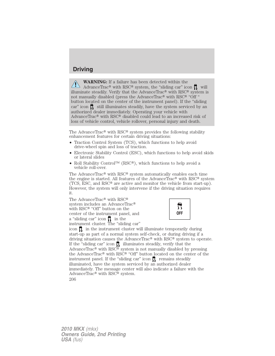 Driving | Lincoln 2010 MKX User Manual | Page 206 / 311