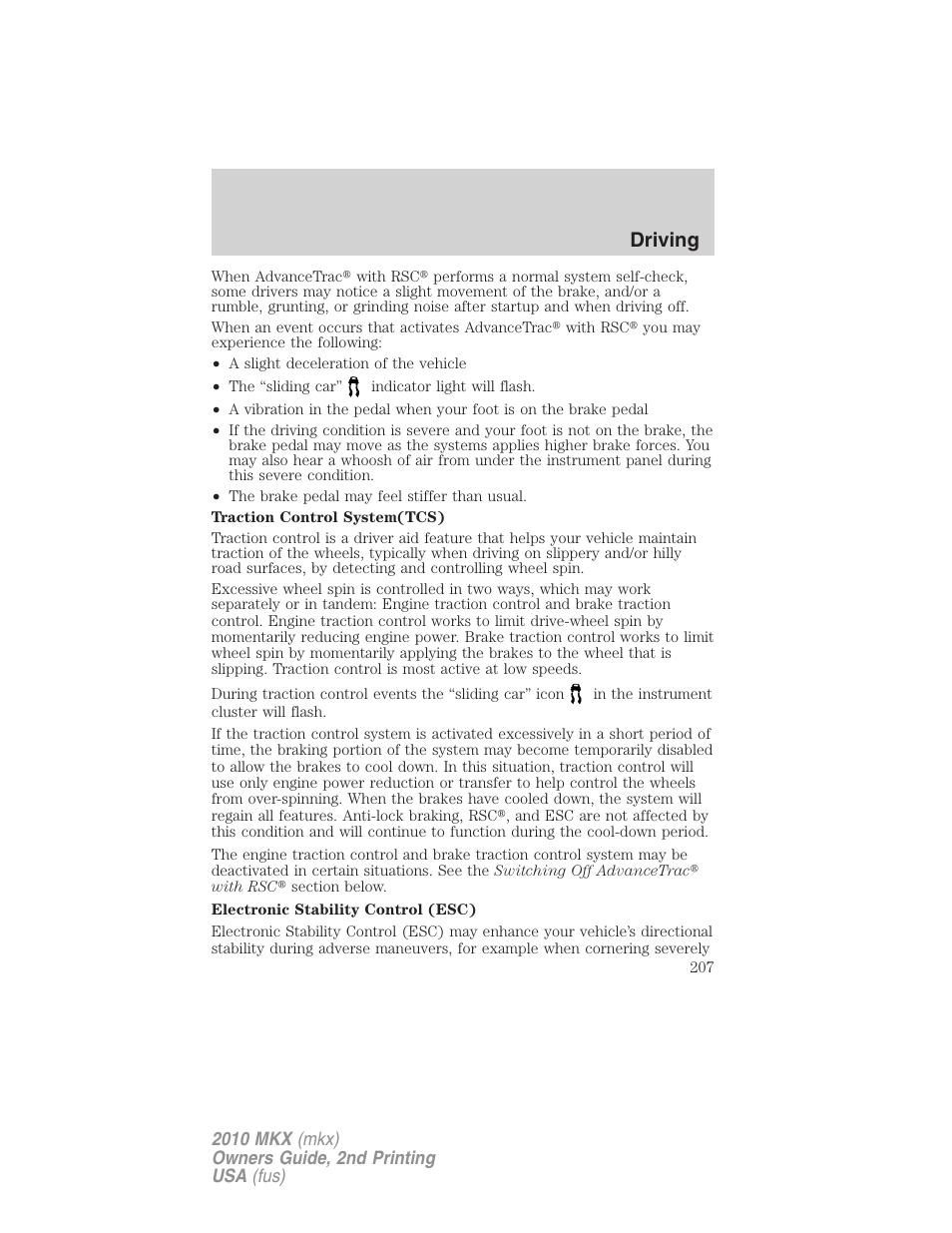 Driving | Lincoln 2010 MKX User Manual | Page 207 / 311