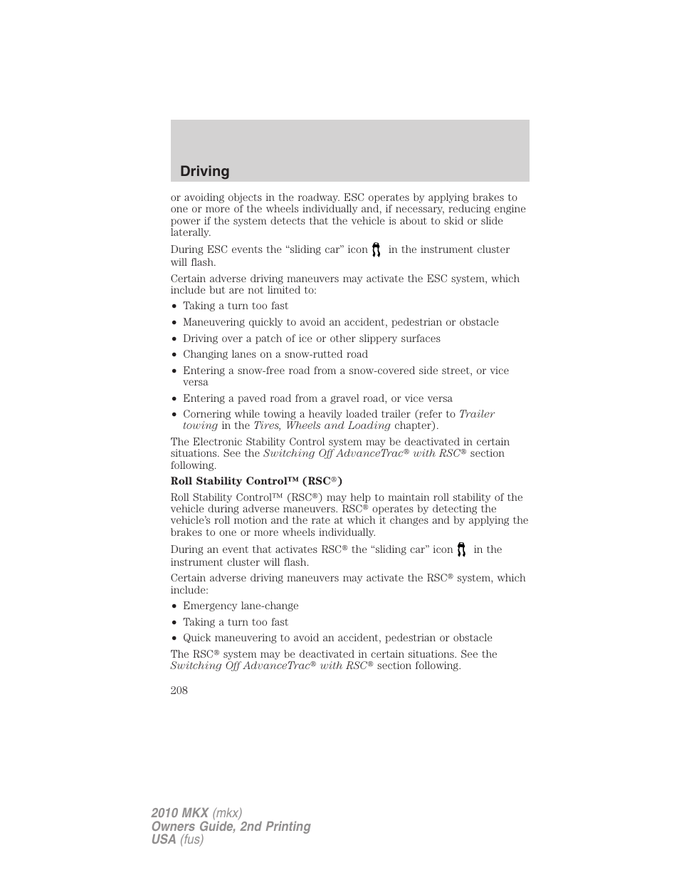 Driving | Lincoln 2010 MKX User Manual | Page 208 / 311