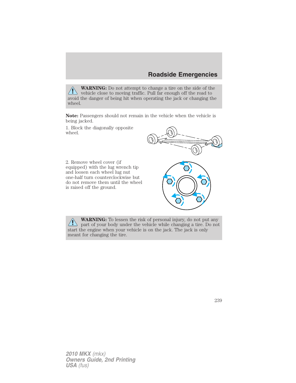 Roadside emergencies | Lincoln 2010 MKX User Manual | Page 239 / 311