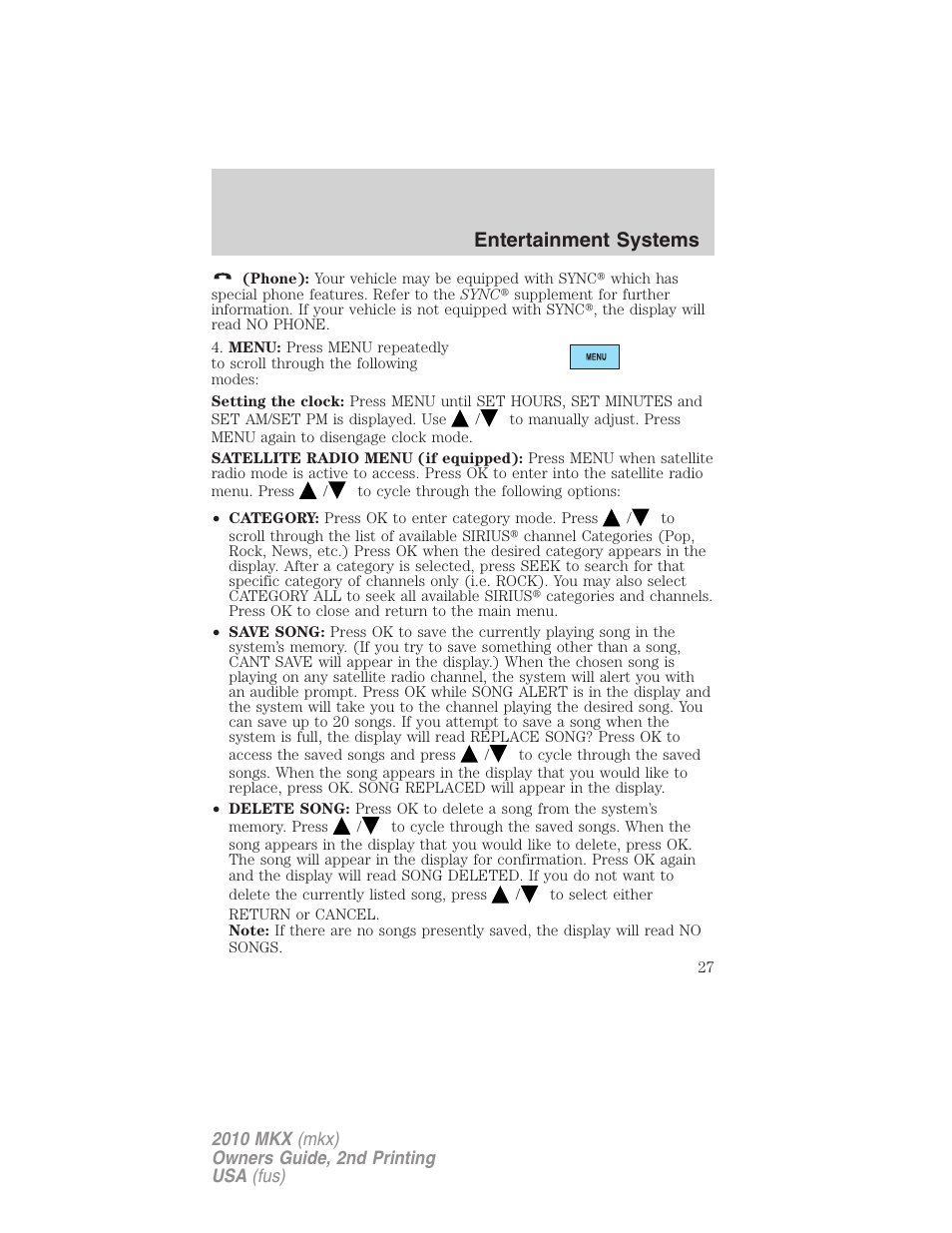 Entertainment systems | Lincoln 2010 MKX User Manual | Page 27 / 311