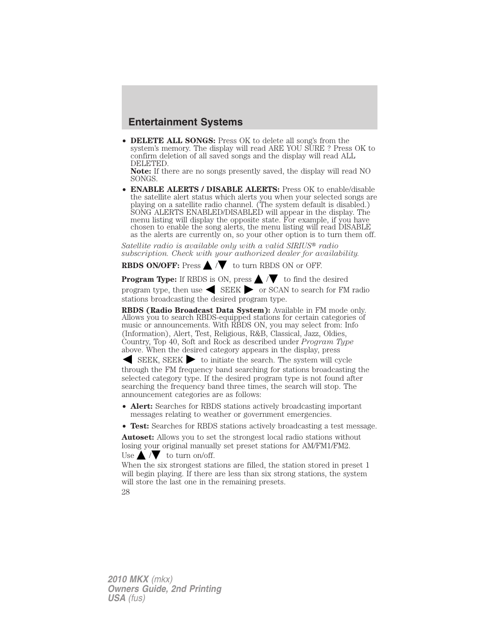 Entertainment systems | Lincoln 2010 MKX User Manual | Page 28 / 311