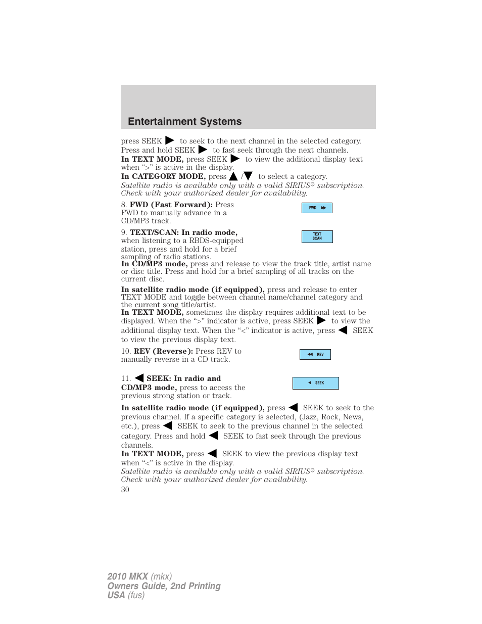 Entertainment systems | Lincoln 2010 MKX User Manual | Page 30 / 311