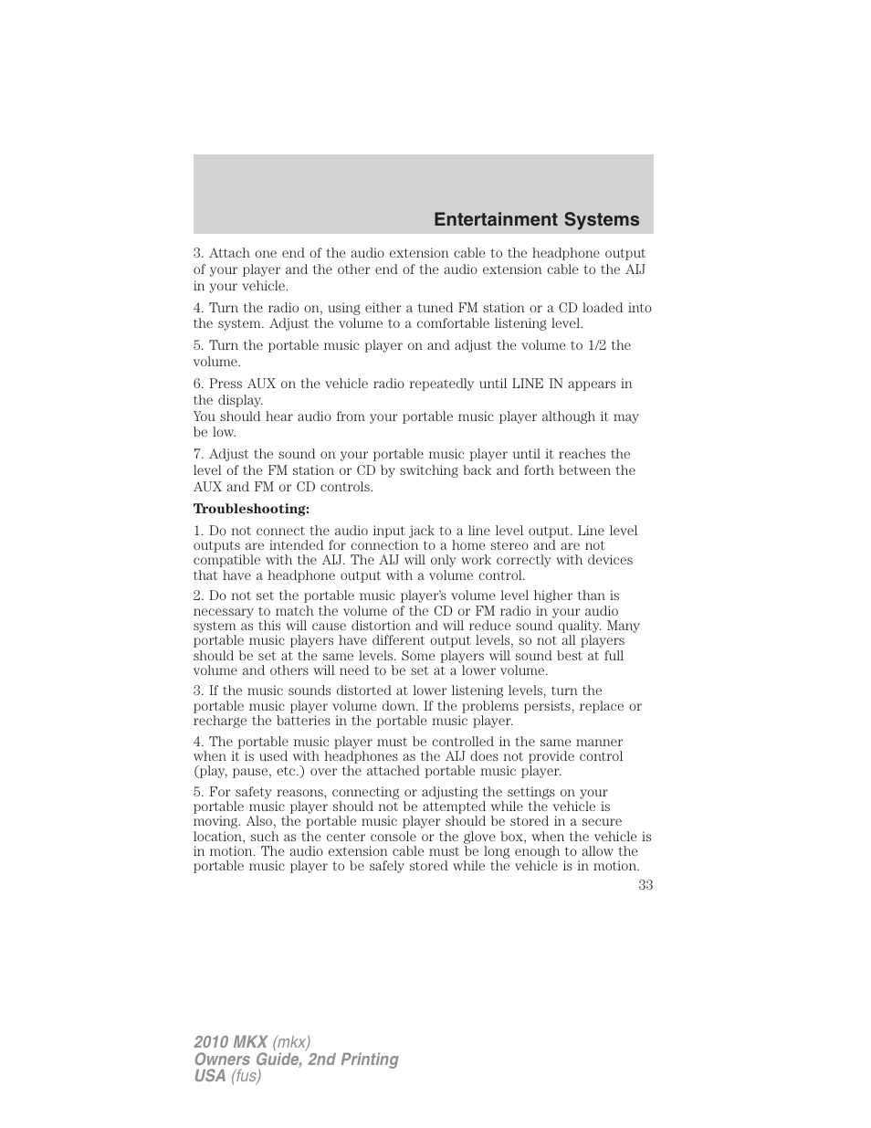 Entertainment systems | Lincoln 2010 MKX User Manual | Page 33 / 311