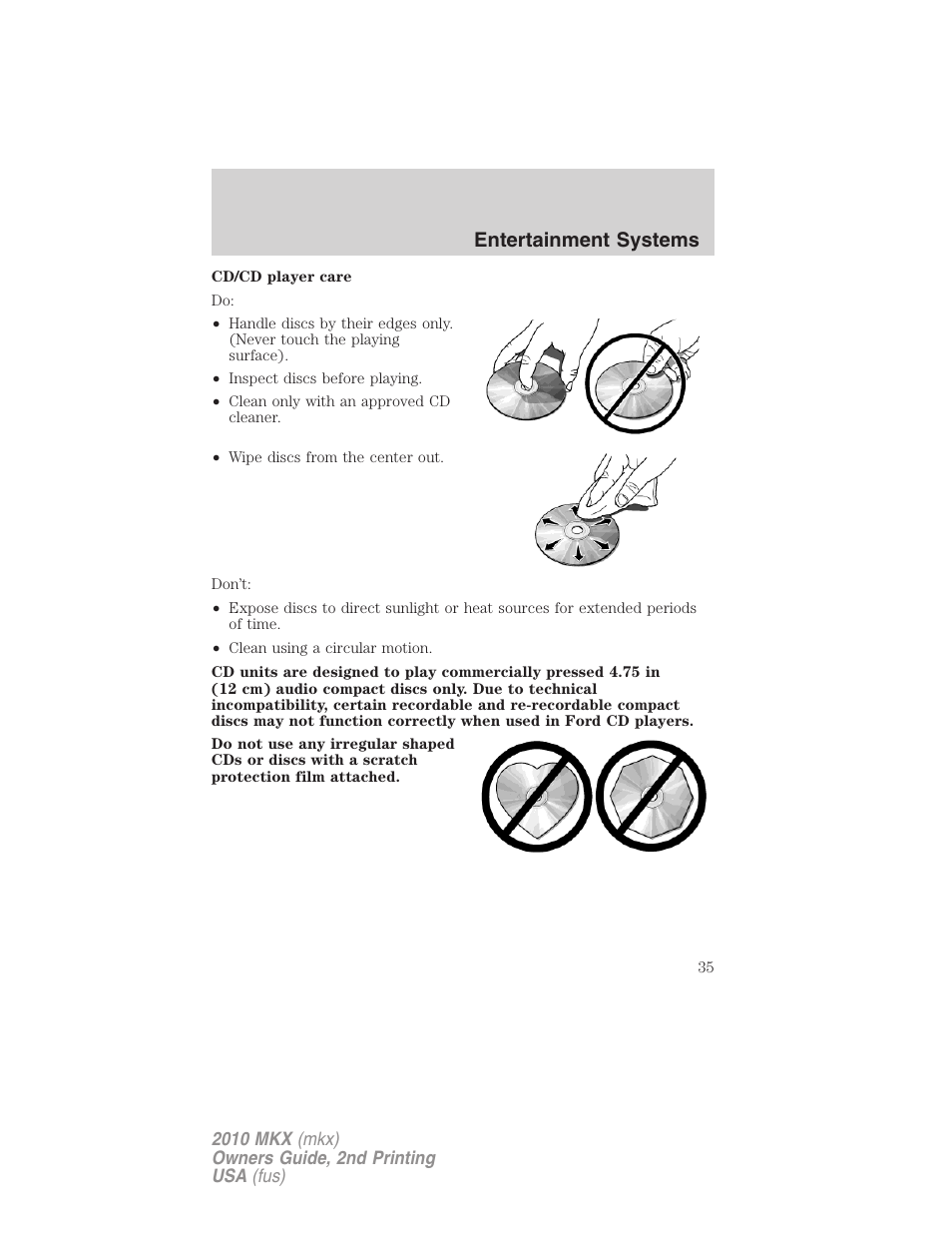 Entertainment systems | Lincoln 2010 MKX User Manual | Page 35 / 311