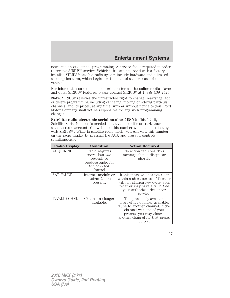 Entertainment systems | Lincoln 2010 MKX User Manual | Page 37 / 311