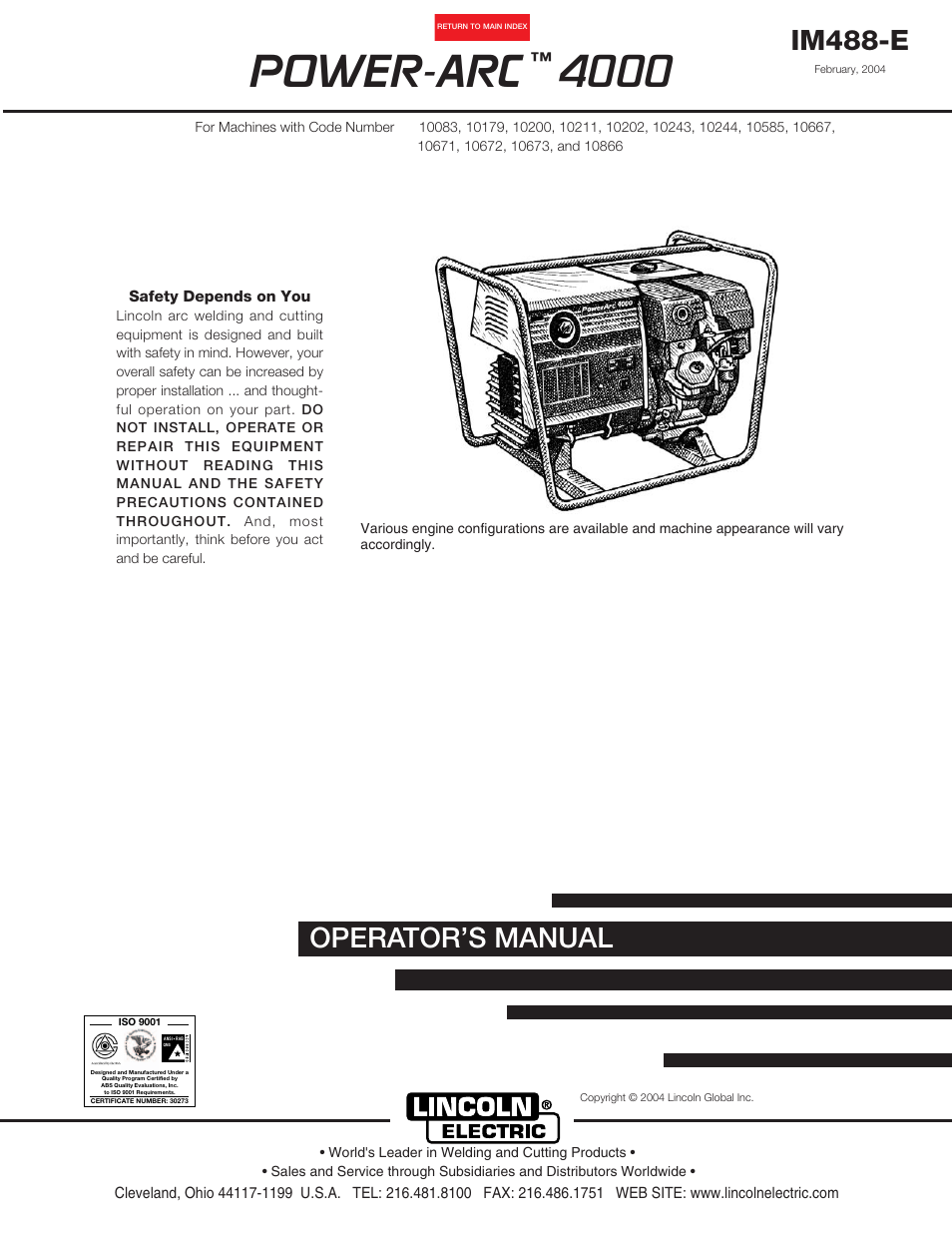 Lincoln POWER-ARC 4000 User Manual | 52 pages