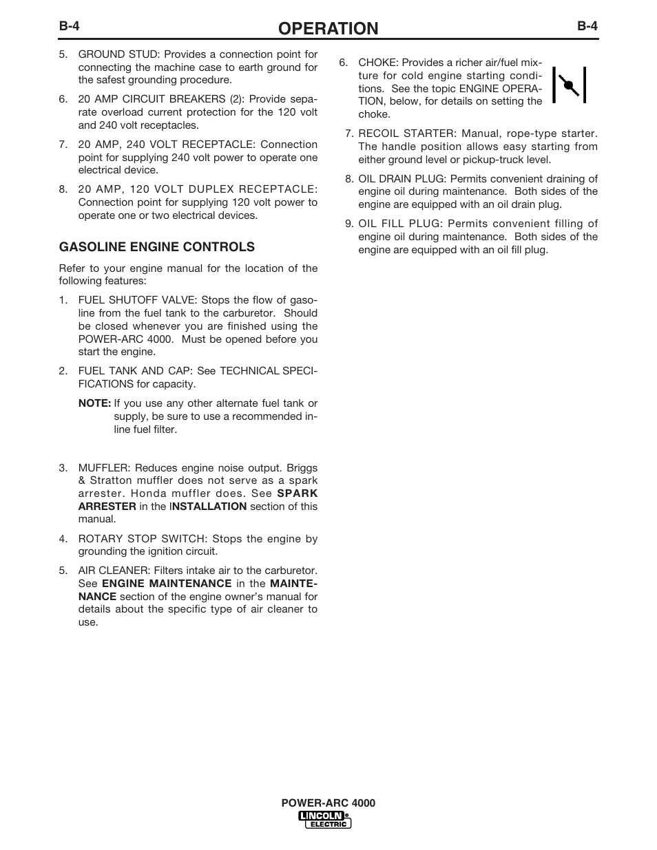 Operation | Lincoln POWER-ARC 4000 User Manual | Page 19 / 52