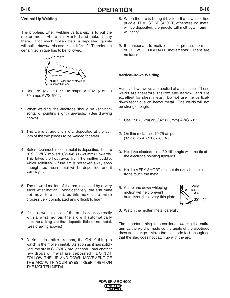 Operation | Lincoln POWER-ARC 4000 User Manual | Page 31 / 52