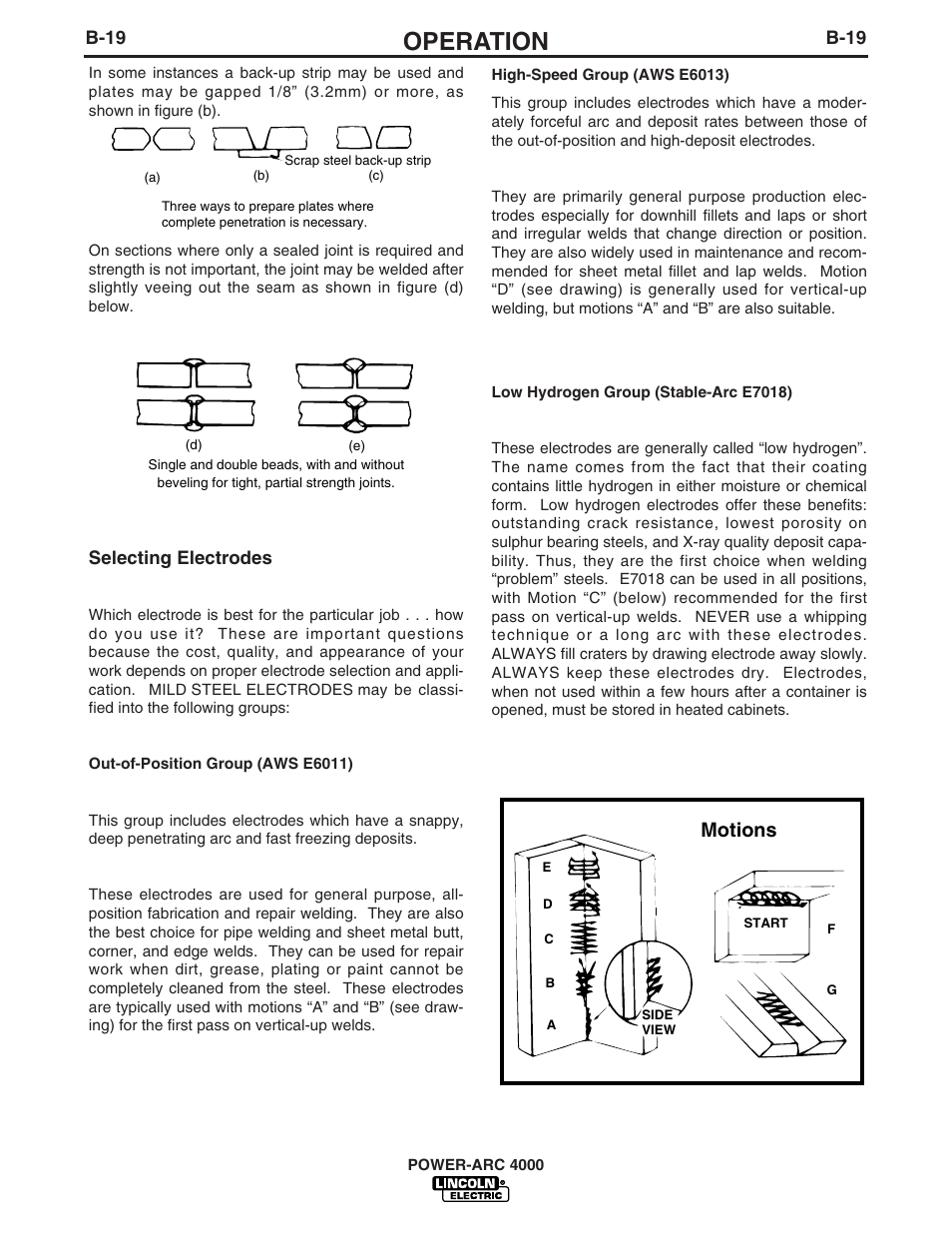 Operation, Motions | Lincoln POWER-ARC 4000 User Manual | Page 34 / 52