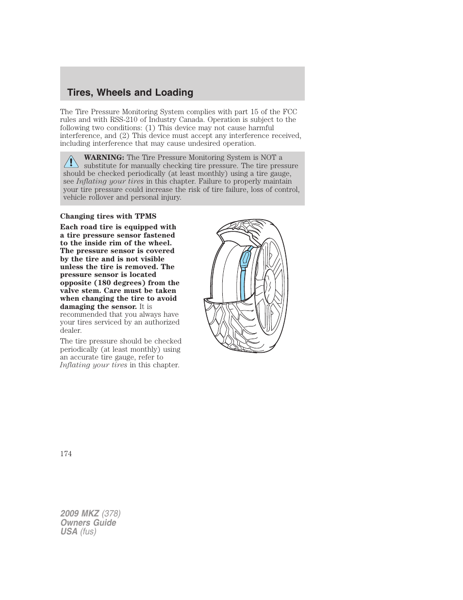 Tires, wheels and loading | Lincoln 2009 MKZ User Manual | Page 174 / 292