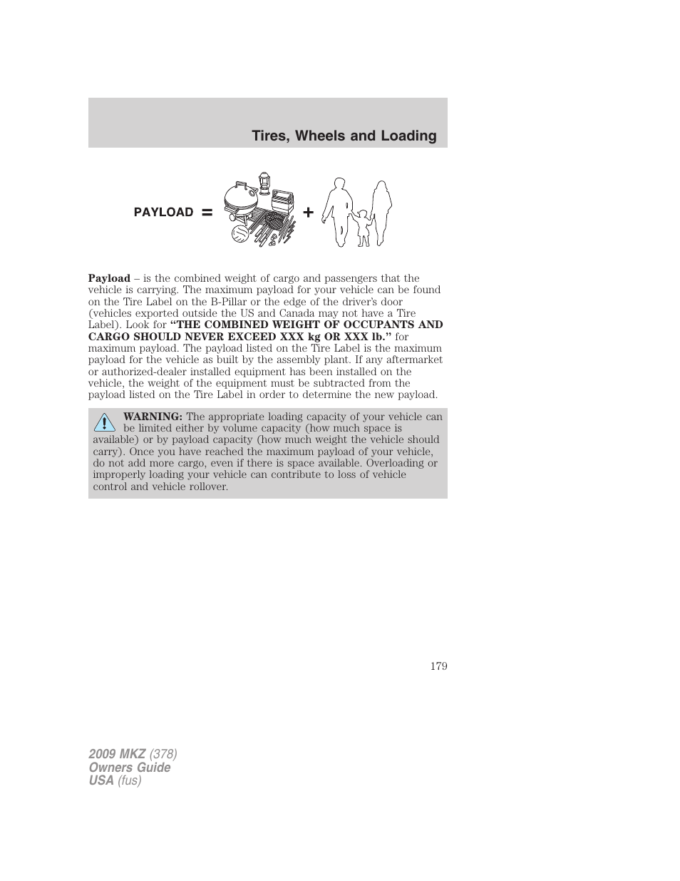 Tires, wheels and loading | Lincoln 2009 MKZ User Manual | Page 179 / 292