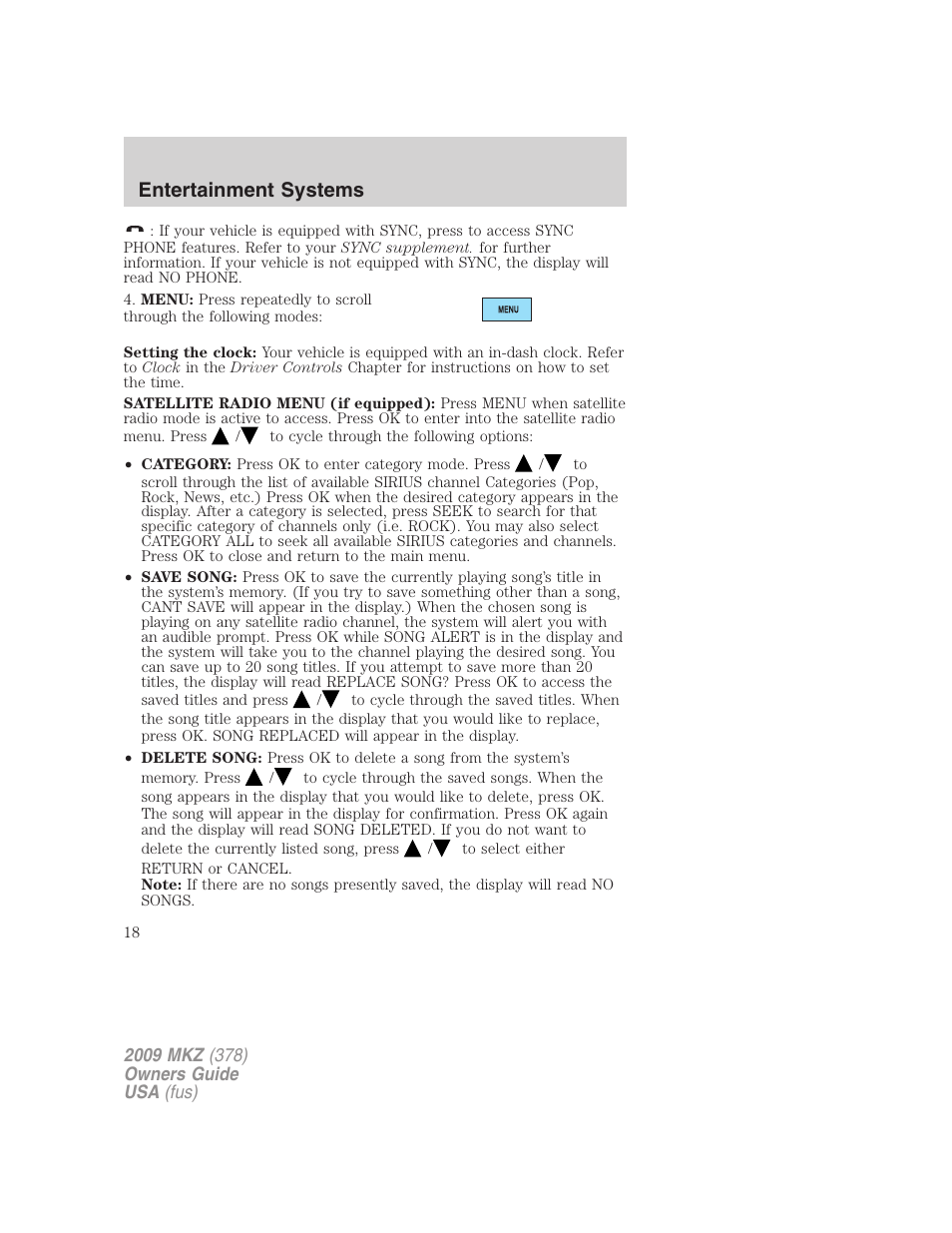 Entertainment systems | Lincoln 2009 MKZ User Manual | Page 18 / 292