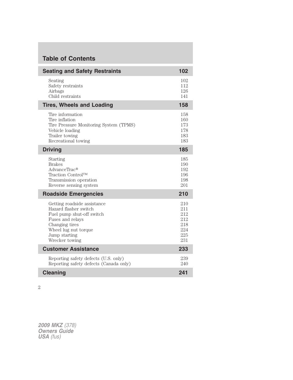Lincoln 2009 MKZ User Manual | Page 2 / 292