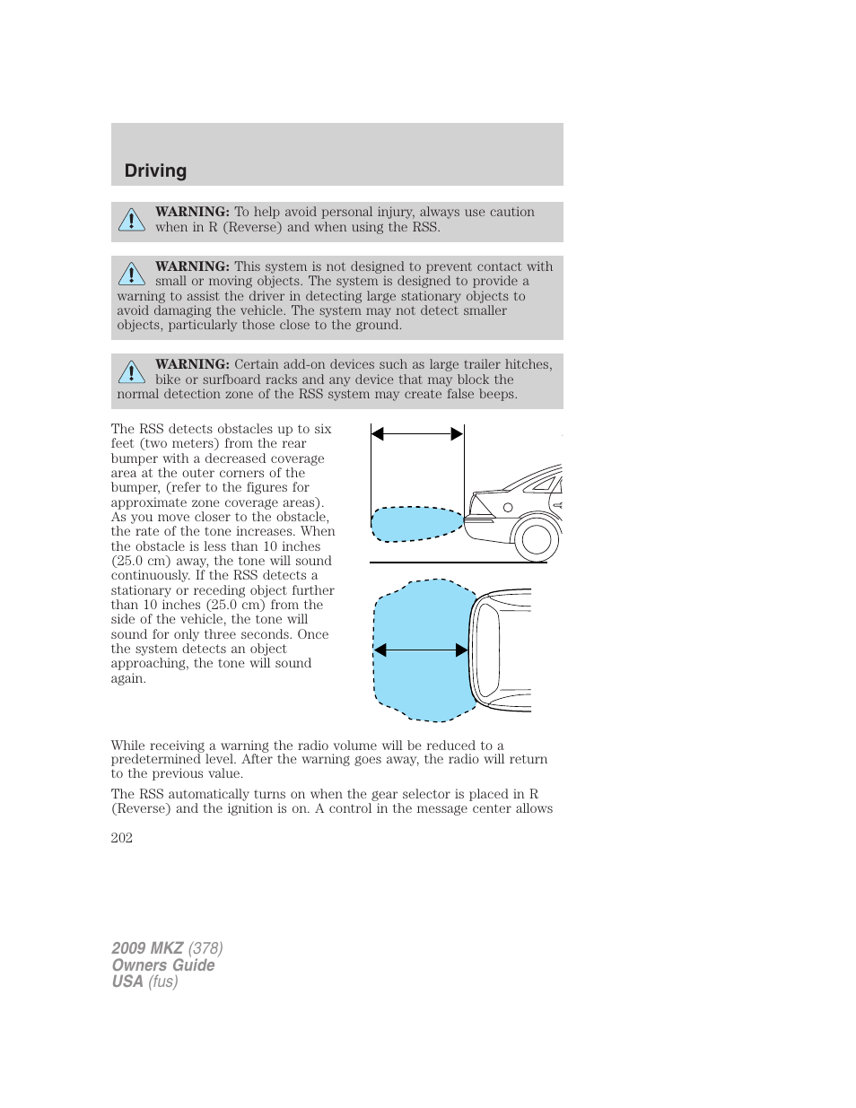 Driving | Lincoln 2009 MKZ User Manual | Page 202 / 292