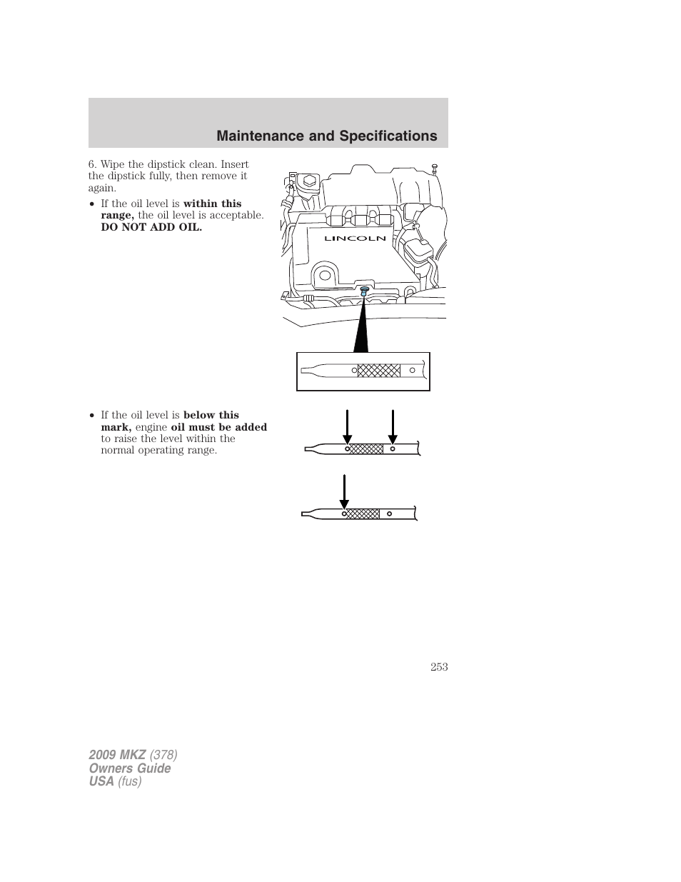 Maintenance and specifications | Lincoln 2009 MKZ User Manual | Page 253 / 292