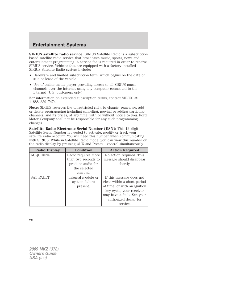 Entertainment systems | Lincoln 2009 MKZ User Manual | Page 28 / 292