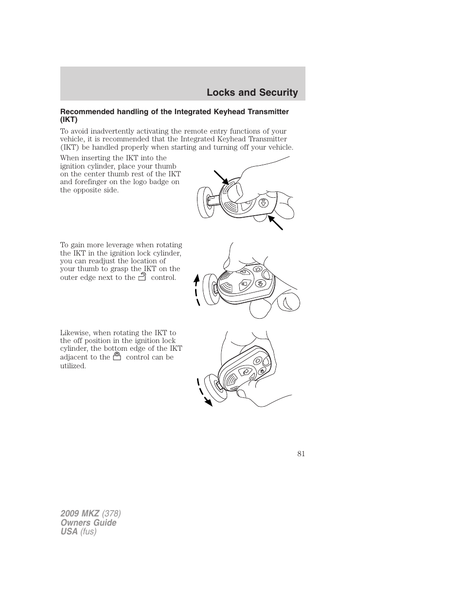 Locks and security | Lincoln 2009 MKZ User Manual | Page 81 / 292