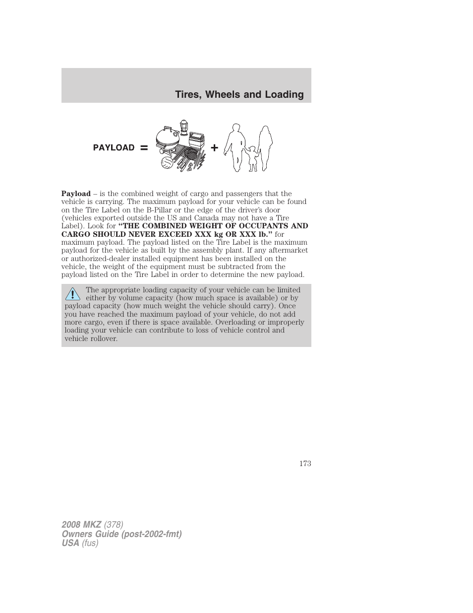 Tires, wheels and loading | Lincoln 2008 MKZ User Manual | Page 173 / 280