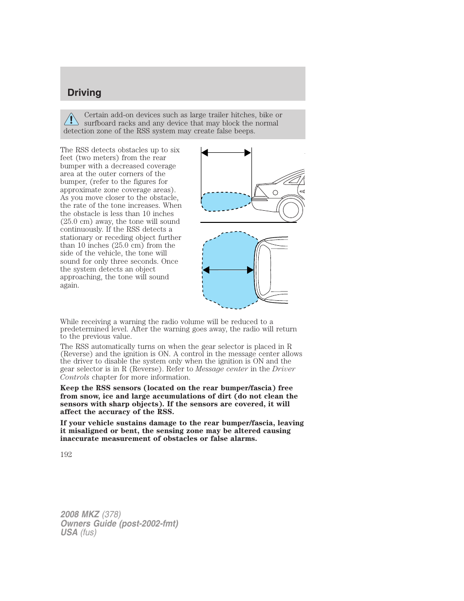 Driving | Lincoln 2008 MKZ User Manual | Page 192 / 280