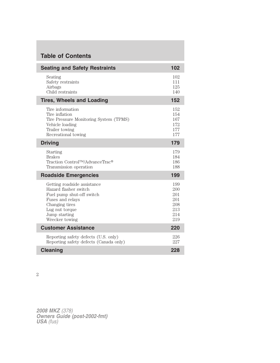 Lincoln 2008 MKZ User Manual | Page 2 / 280