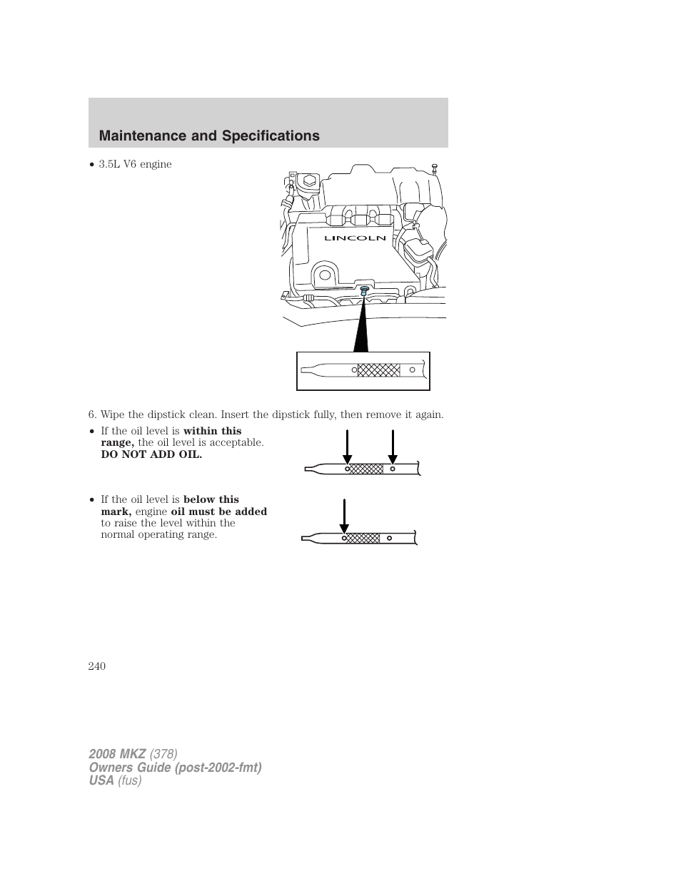 Maintenance and specifications | Lincoln 2008 MKZ User Manual | Page 240 / 280