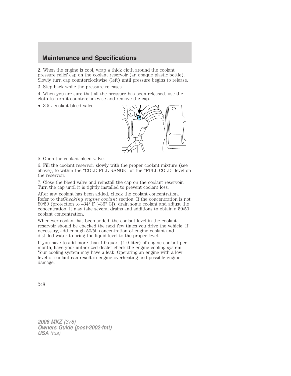 Maintenance and specifications | Lincoln 2008 MKZ User Manual | Page 248 / 280