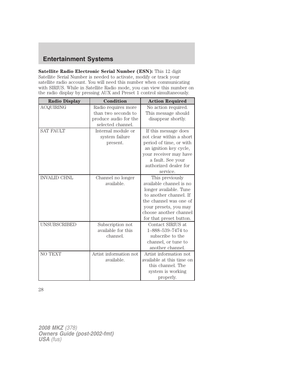 Entertainment systems | Lincoln 2008 MKZ User Manual | Page 28 / 280