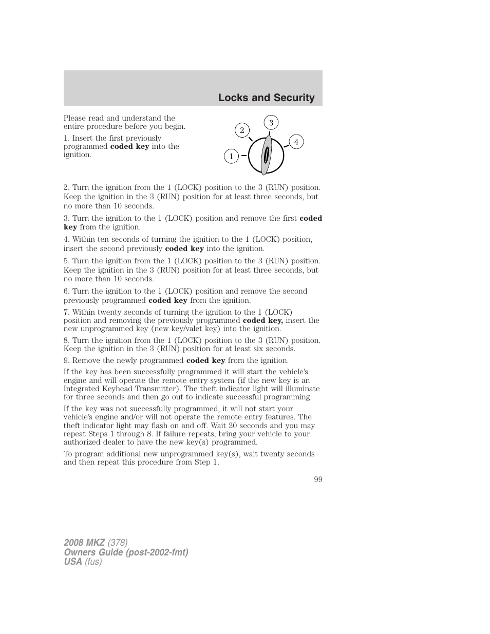Locks and security | Lincoln 2008 MKZ User Manual | Page 99 / 280