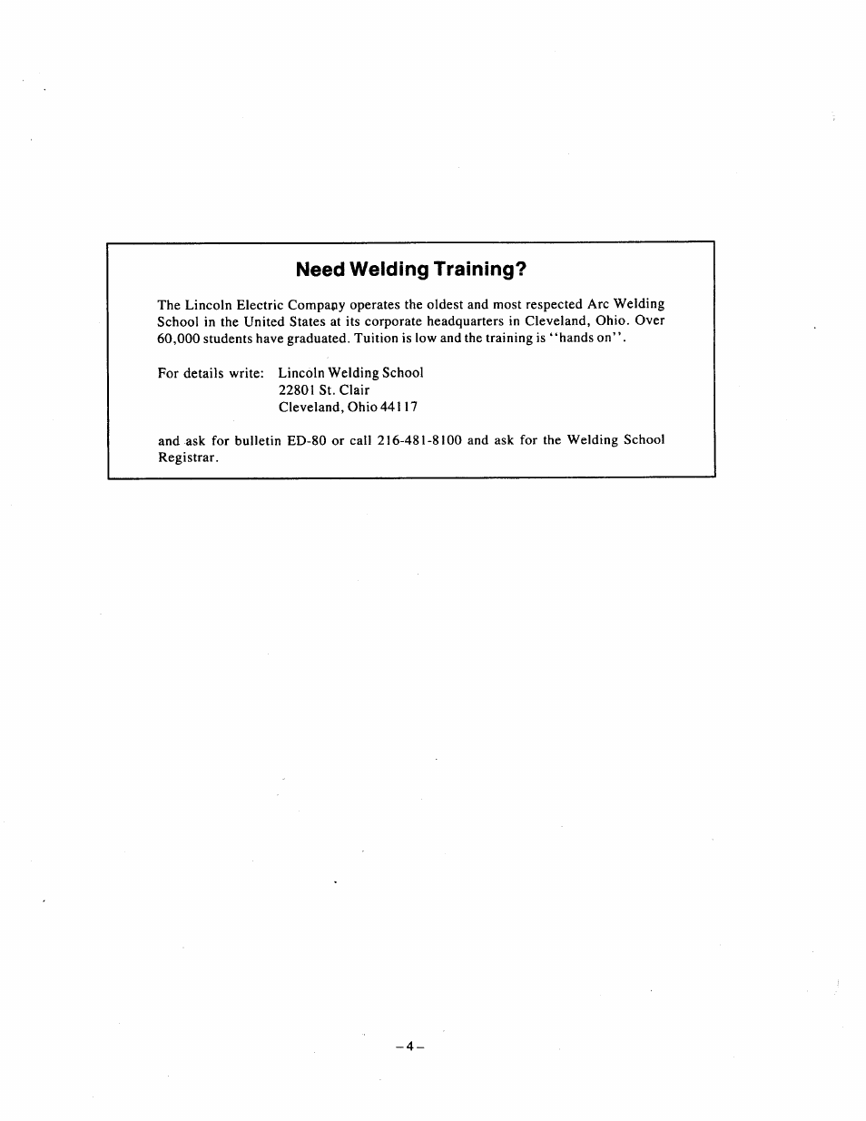 Need welding training | Lincoln LN-7 User Manual | Page 4 / 28