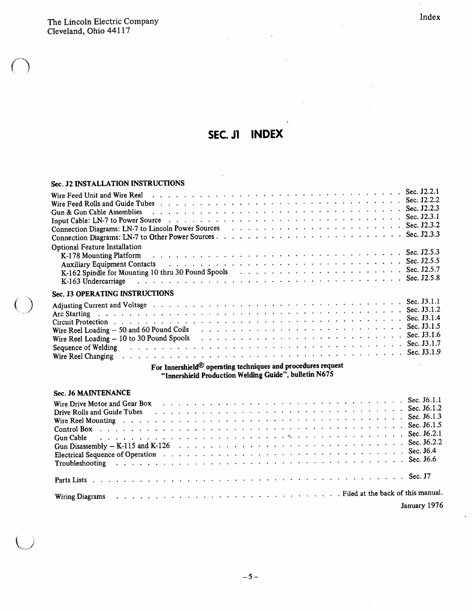 Sec j1 index | Lincoln LN-7 User Manual | Page 5 / 28