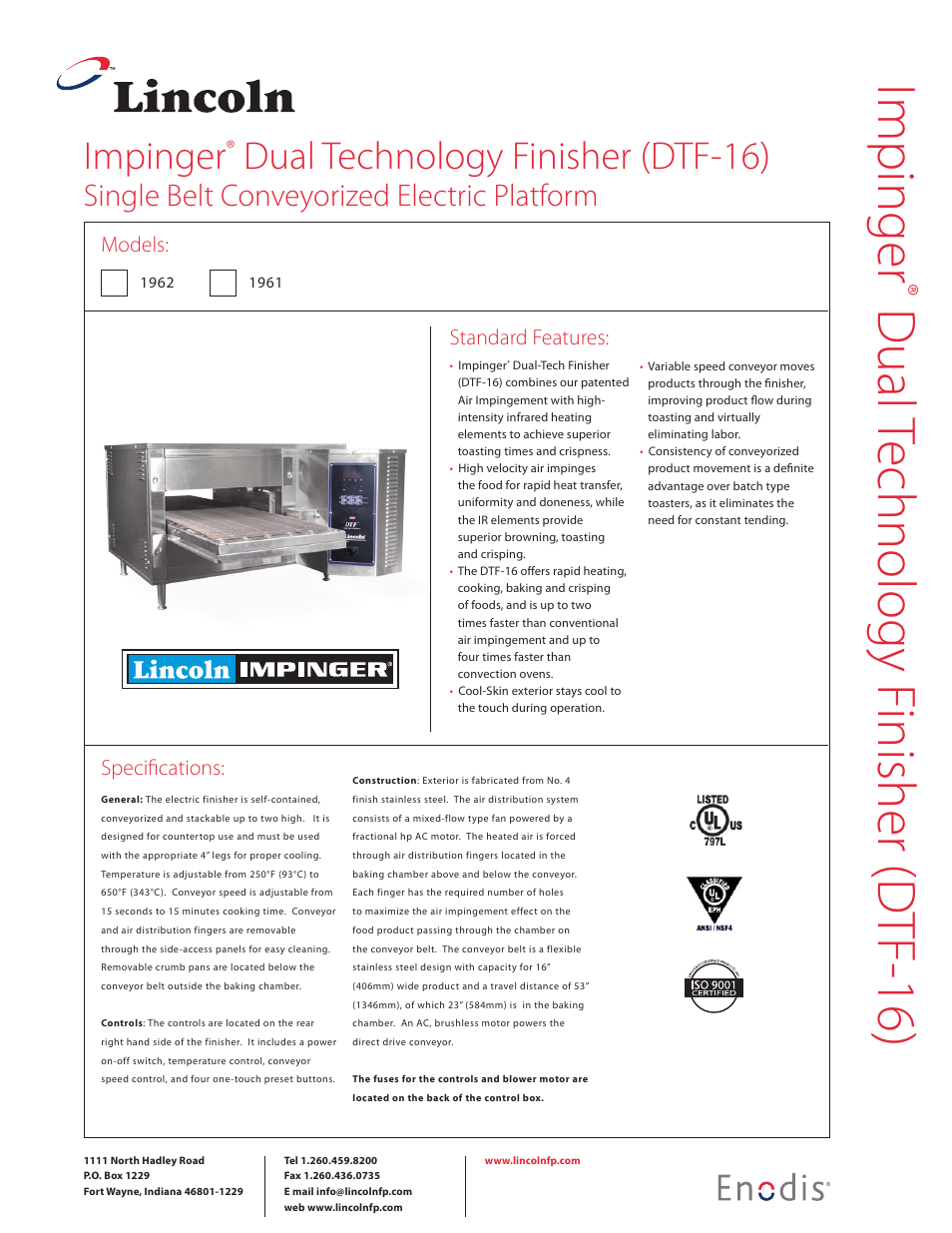 Lincoln Impinger Dual Technology Finisher (DTF-16) 1961 User Manual | 2 pages