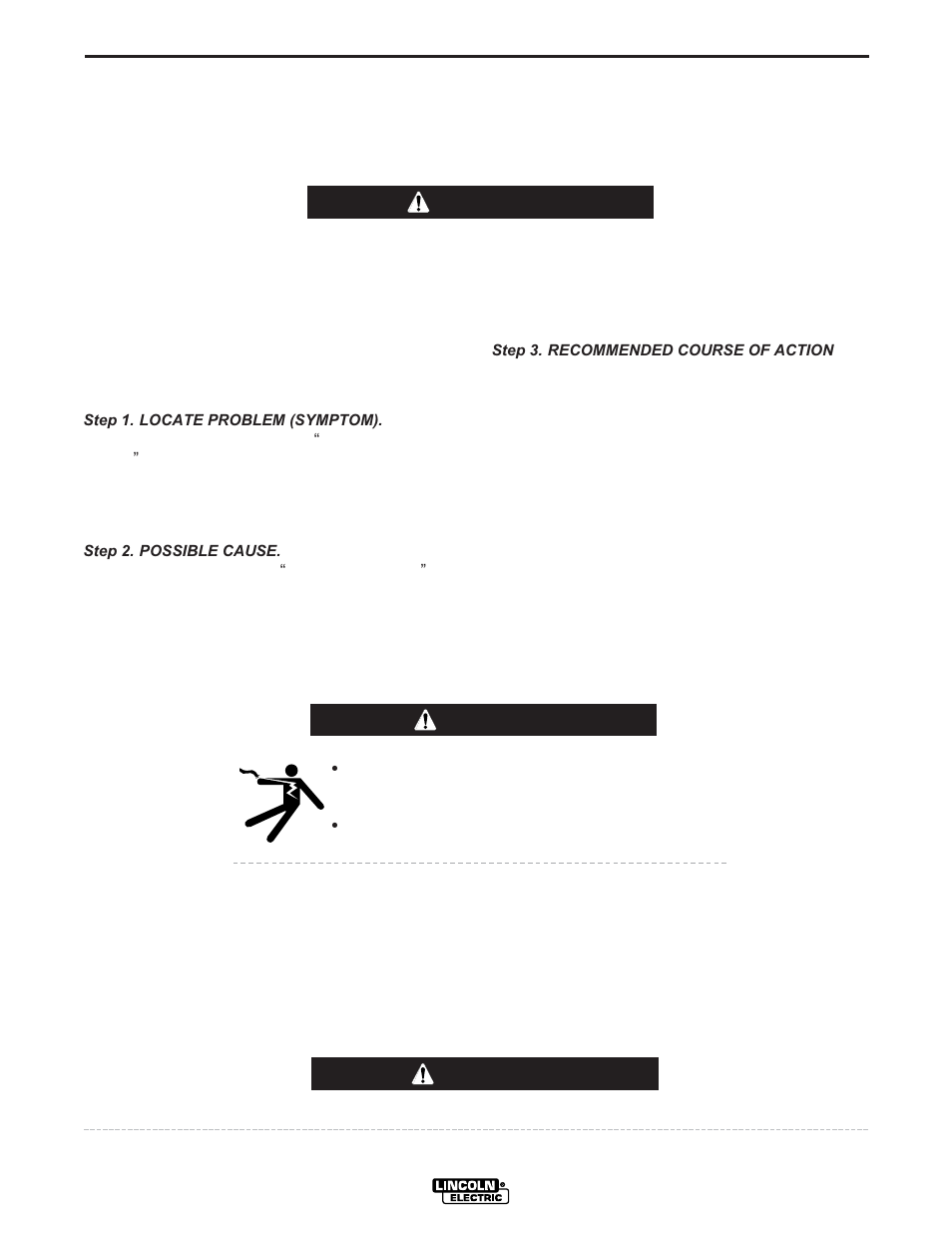 Troubleshooting, Caution warning, How to use troubleshooting guide | Warning | Lincoln LN-742H User Manual | Page 34 / 48