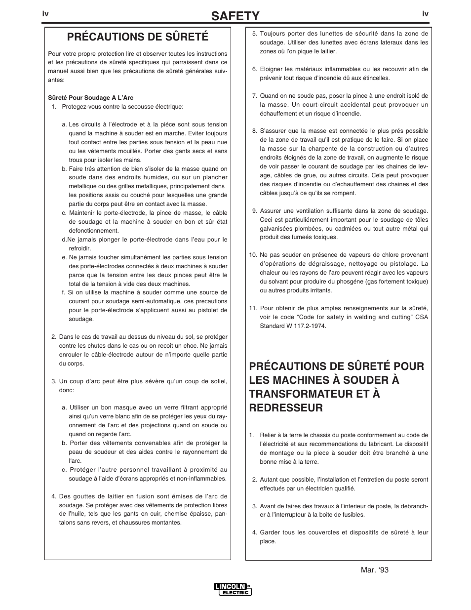 Safety, Précautions de sûreté | Lincoln LN-742H User Manual | Page 5 / 48