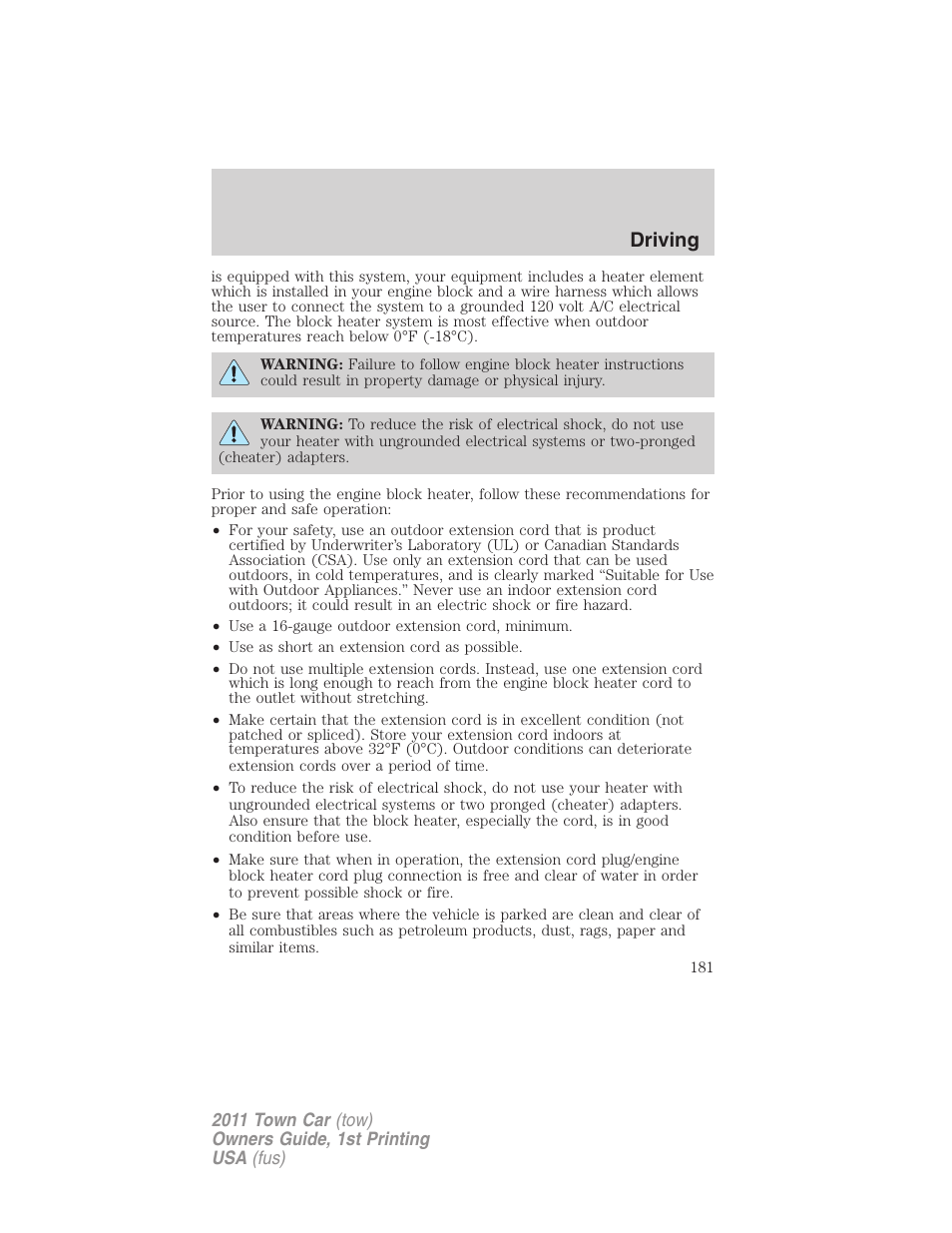 Driving | Lincoln 2011 Town Car User Manual | Page 181 / 308