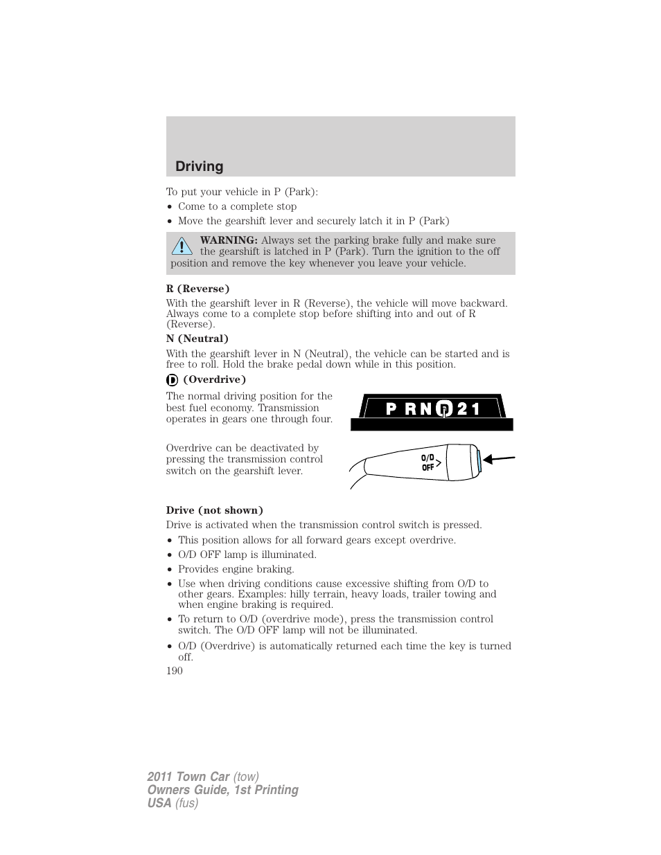 Driving | Lincoln 2011 Town Car User Manual | Page 190 / 308