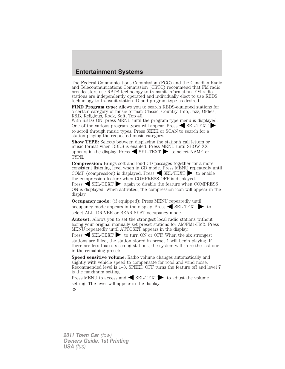 Entertainment systems | Lincoln 2011 Town Car User Manual | Page 28 / 308