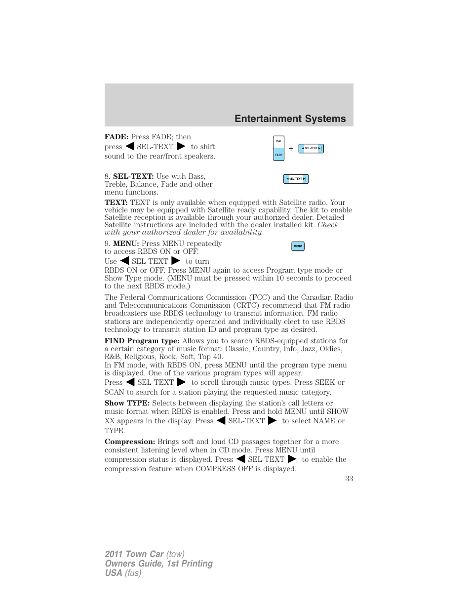 Entertainment systems | Lincoln 2011 Town Car User Manual | Page 33 / 308