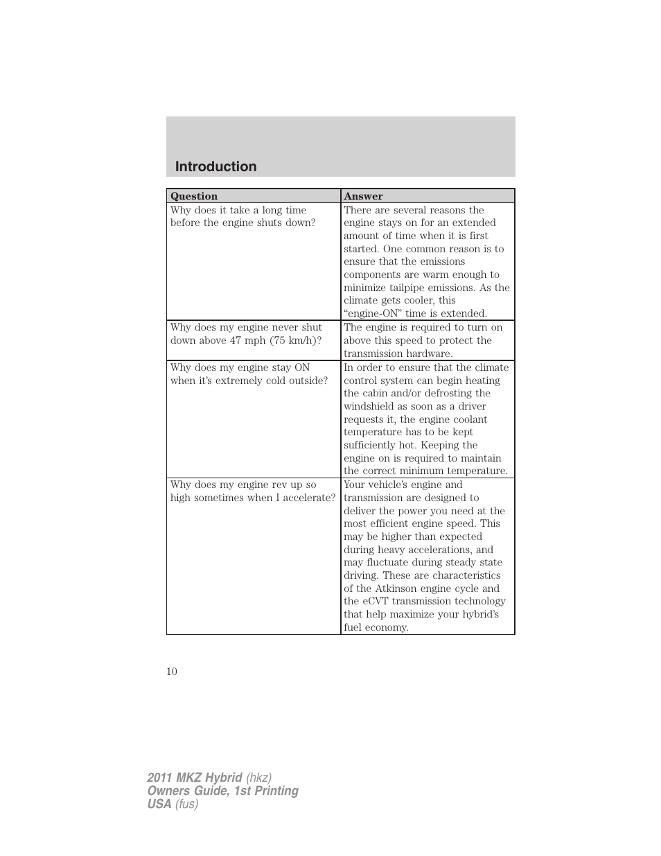 Introduction | Lincoln 2011 MKZ Hybrid User Manual | Page 10 / 348